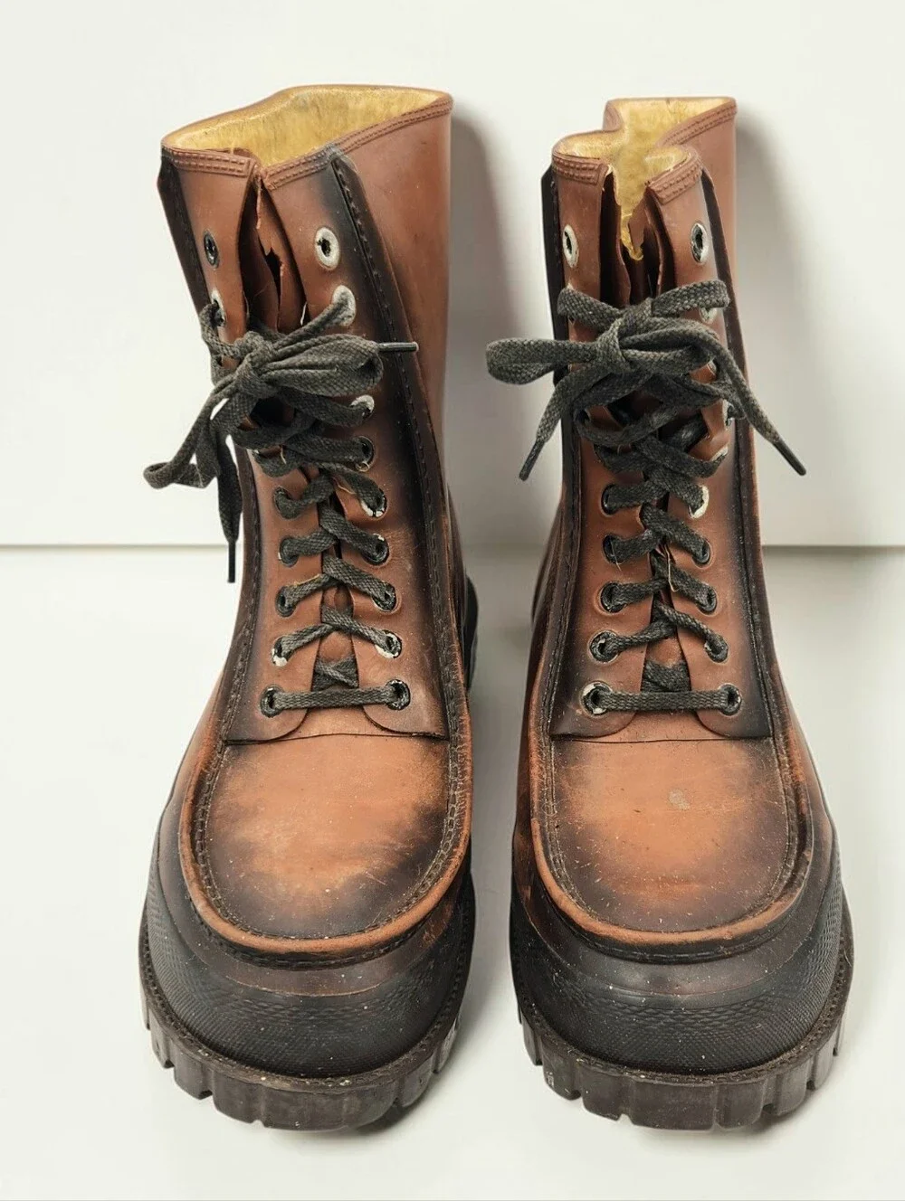 Vintage Field Trail Rubber Steel Shank Sherpa Lined Mid Calf Work Boots Mens 12